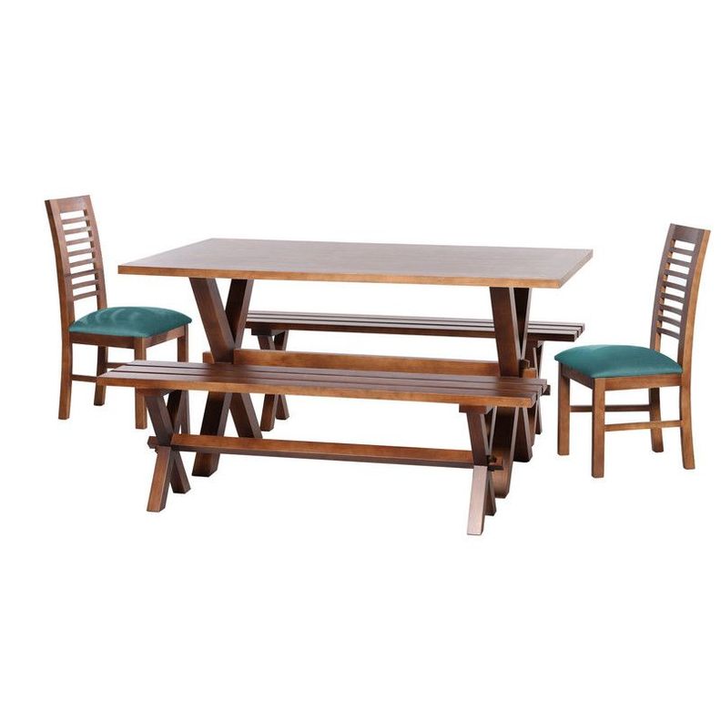 Juego De Comedor Sevilla 2 Sillas Salamanca + 2 Bancas Tela Velvet Turquesa-0