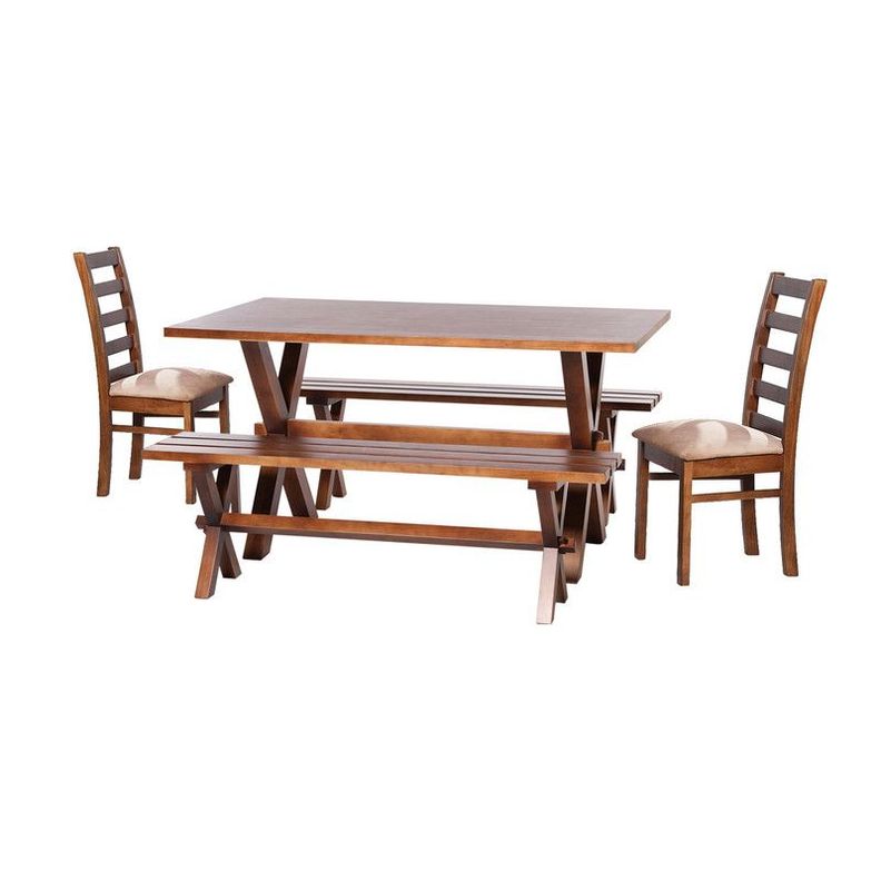 Juego De Comedor Sevilla 2 Sillas Burgos + 2 Bancas Tela Velvet Beige-0