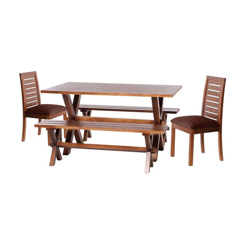 Juego De Comedor Sevilla 2 Sillas  Tenerife + 2 Bancas Tela Velvet Chocolate-0