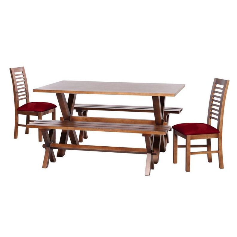 Juego De Comedor Sevilla 2 Sillas Salamanca + 2 Bancas Cuero Kentucky Rojo-0