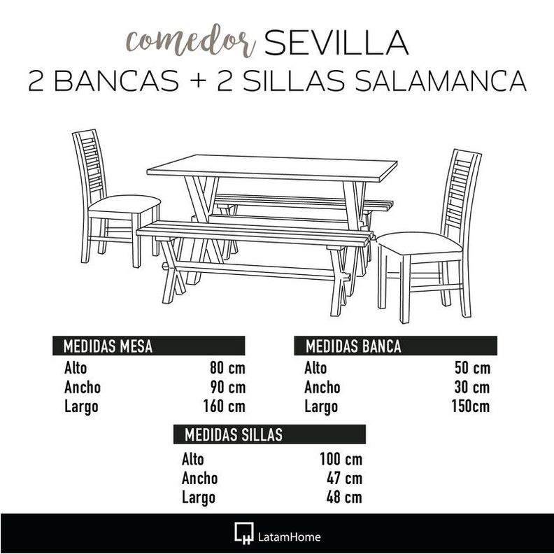 Juego De Comedor Sevilla 2 Sillas Salamanca + 2 Bancas Cuero Kentucky Rojo-2