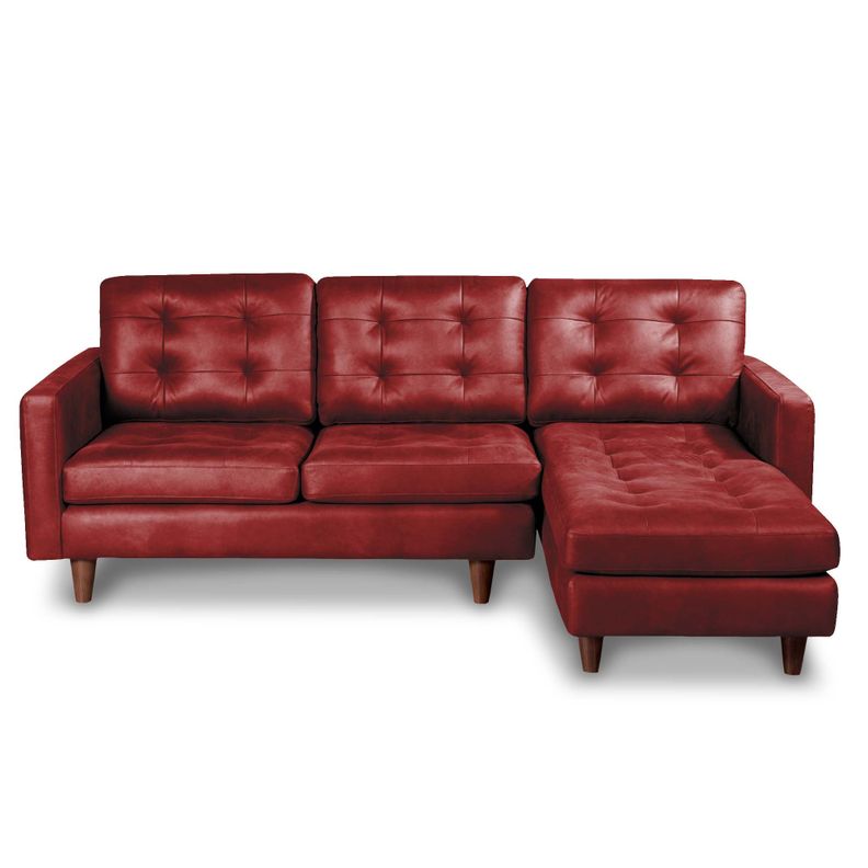 Sofa Seccional Derecho Napoles Cuero Ketucky Rojo-0