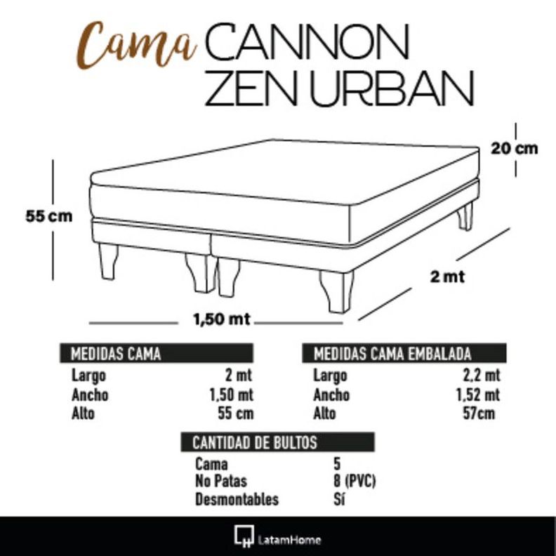 Cama Europea Cannon Zen Urban 2 Plazas Tela Palo Rosa-2