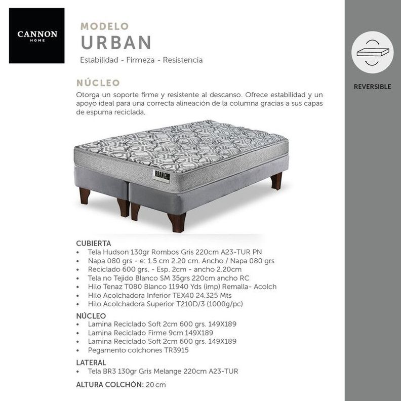 Cama Europea Cannon Zen Urban 2 Plazas Tela Palo Rosa-3