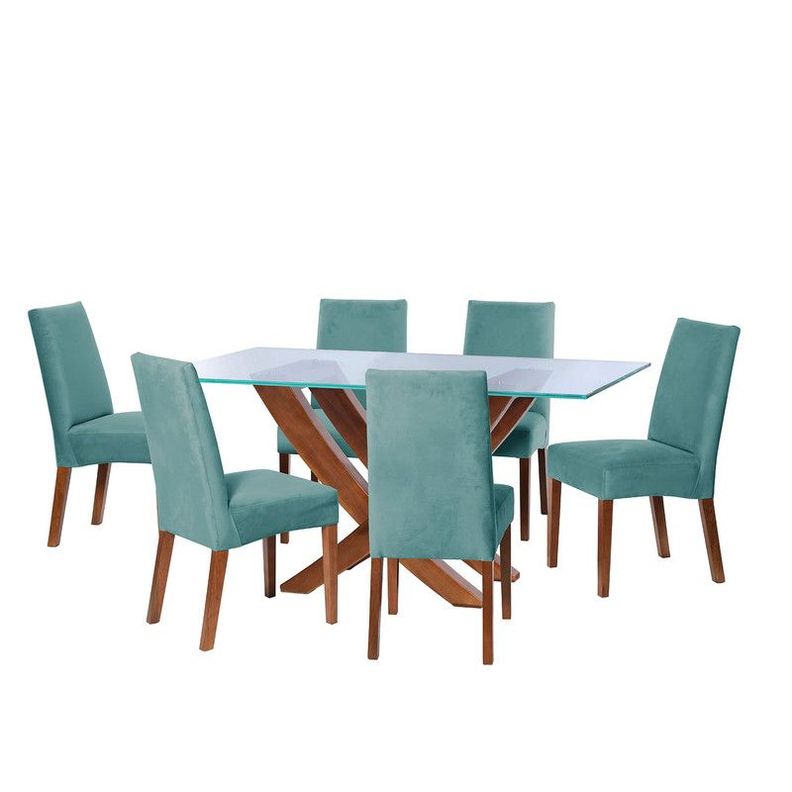Juego De Comedor Alicante 6 Sillas Cadiz Tela Velvet Turquesa-0