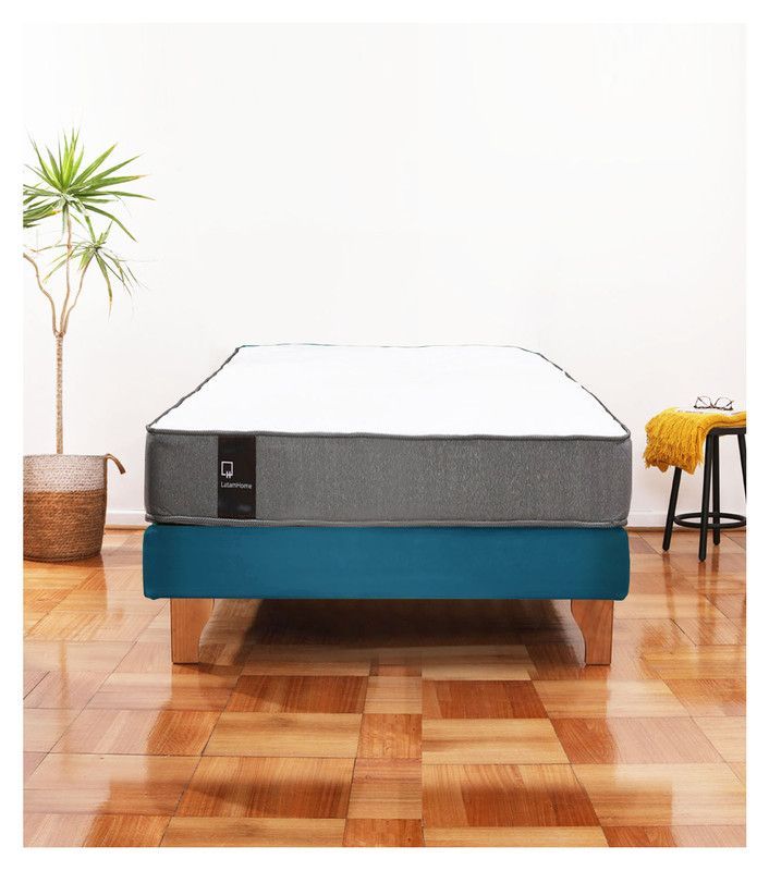 Cama Europea Zen Best 1.5 Plaza Colchon Resortes Base Dividida Tela Azul Azul Petroleo