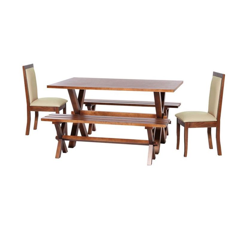 Juego De Comedor Sevilla 2 Sillas Girona + 2 Bancas Pu Beige-0