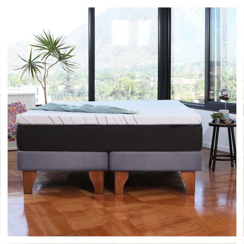 Cama Zen Top Spring  Visco Lino Gris Oscuro 2Pza-0
