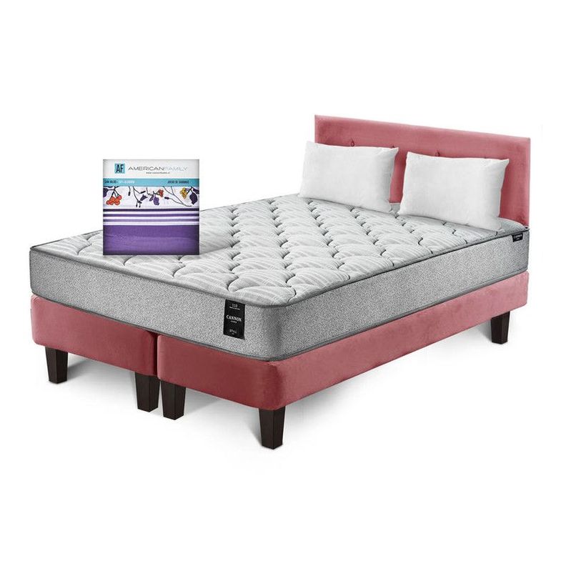 Combo Cama Cannon 2 Plazas Textil + Respaldo Tela Rosa-1