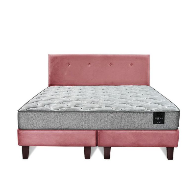 Combo Cama Cannon 2 Plazas Textil + Respaldo Tela Rosa-8