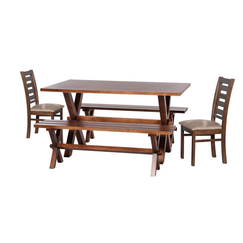 Juego De Comedor Sevilla 2 Sillas Murcia + 2 Bancas Cuero Kentucky Beige-0