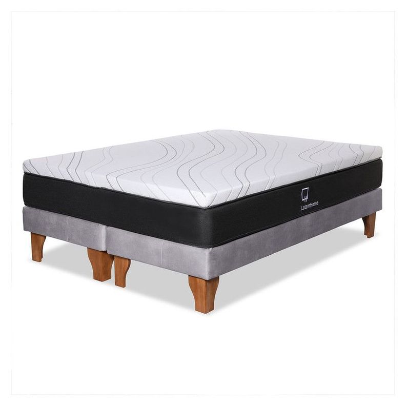 Cama Zen Top Foam Visco Cuero Kentucky Gris 2Pza-1