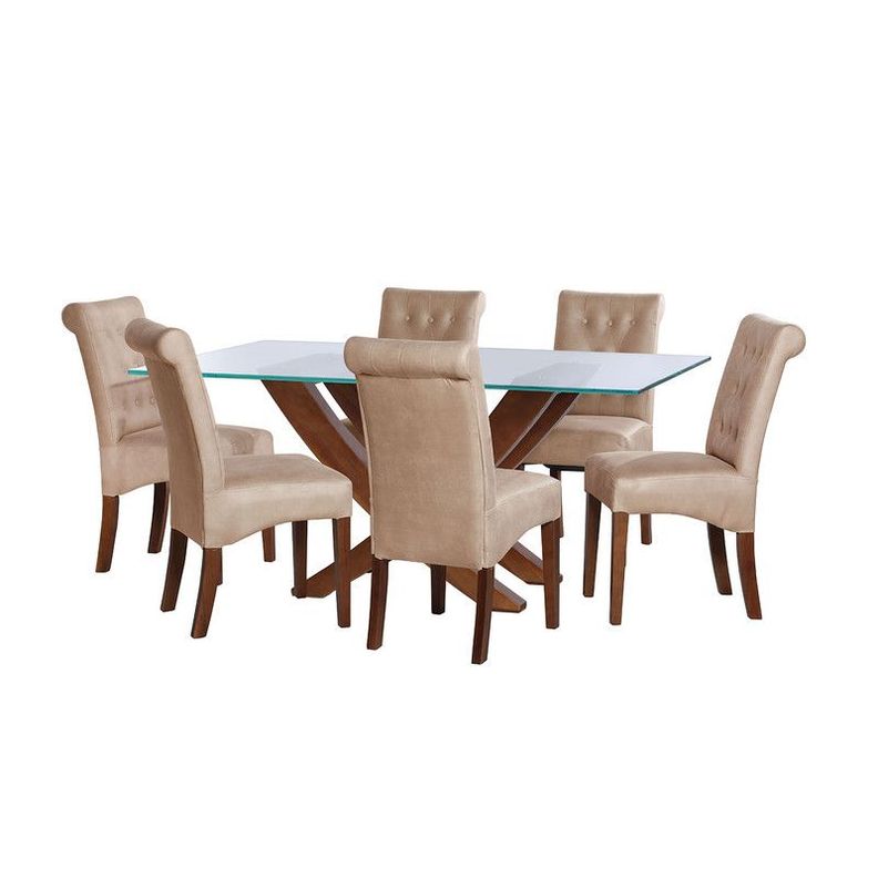 Juego De Comedor Alicante 6 Sillas Oviedo  Cuero Kentucky  Beige-0