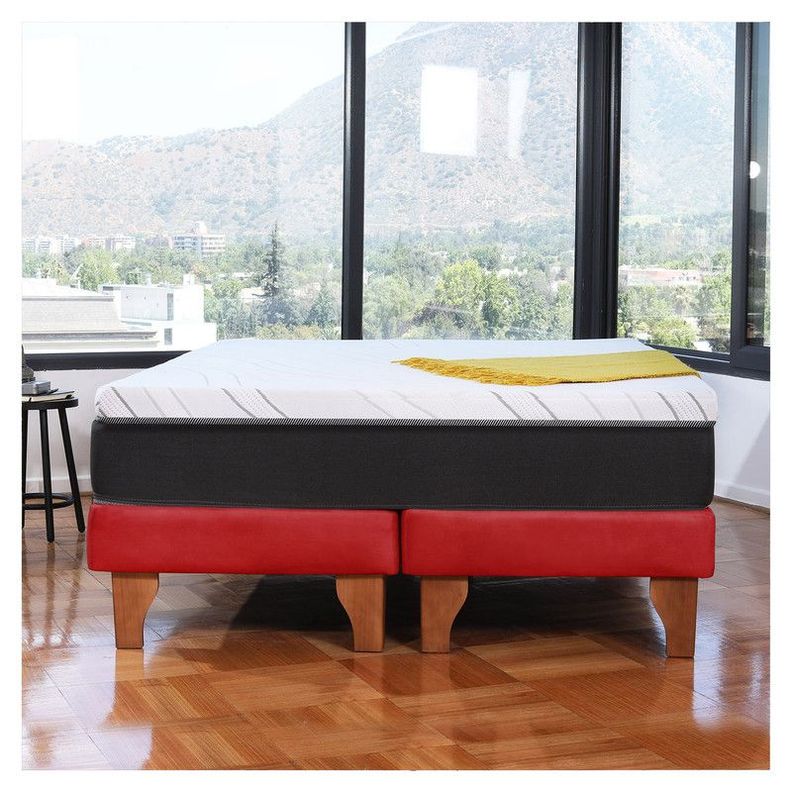 Cama Zen Top Foam Visco Cuero Kentucky Rojo 2Pza-0