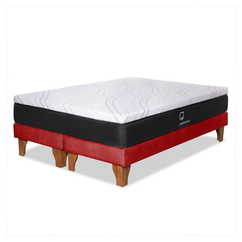Cama Zen Top Foam Visco Cuero Kentucky Rojo 2Pza-1