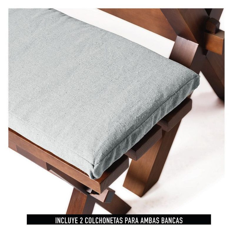 Juego De Comedor Sevilla 2 Sillas Salamanca + 2 Bancas Tela Lino Gris Claro-5