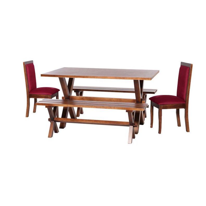 Juego De Comedor Sevilla 2 Sillas Girona + 2 Bancas Tela Velvet Burdeo-0