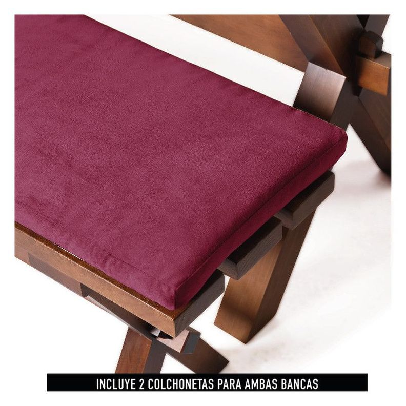 Juego De Comedor Sevilla 2 Sillas Segovia + 2 Bancas Tela Velvet Burdeo-5
