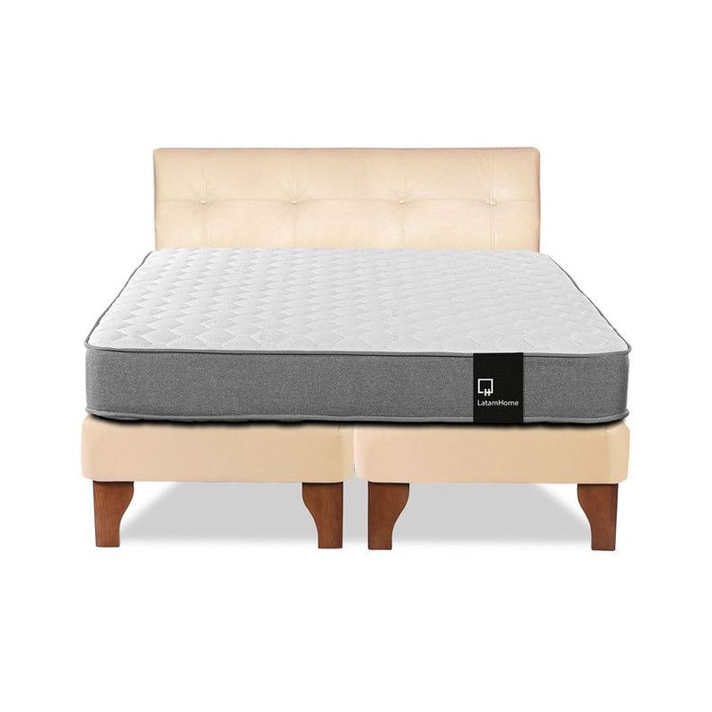 Cama Europea Zen Best Tela Pu Beige 2 Plazas + Respaldo-3