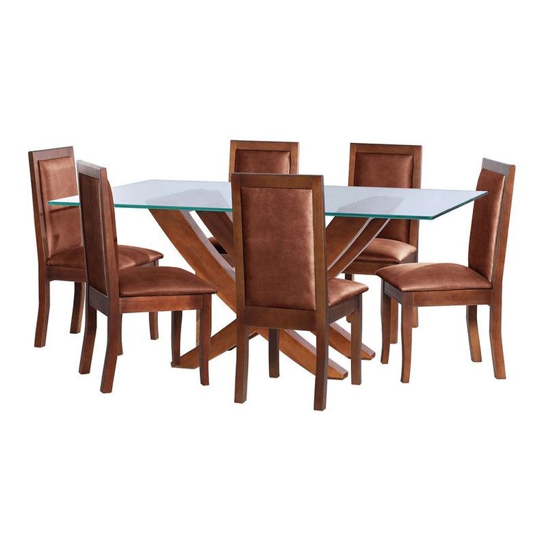 Juego De Comedor Alicante 6 Sillas Girona Cuero Kentucky Cafe Claro-0