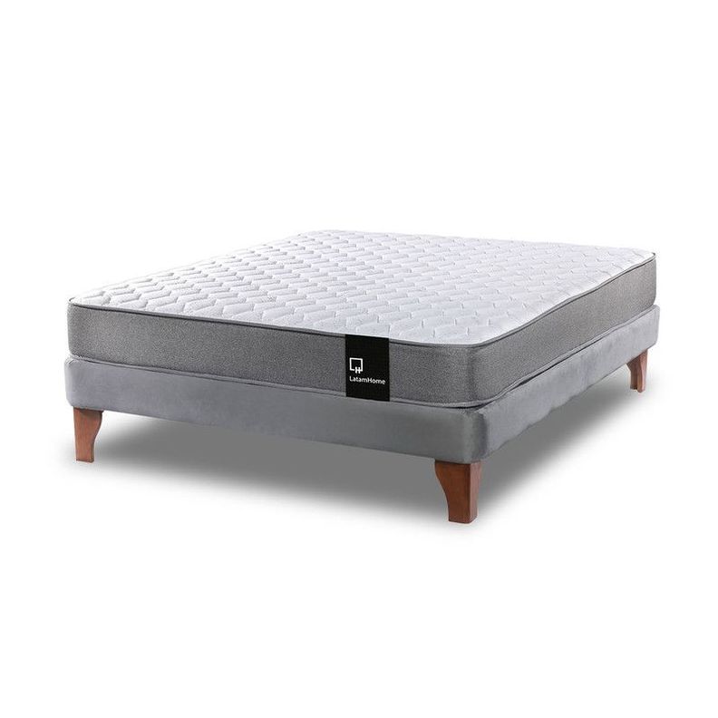 Cama Europea Zen Best Full 135x190 cm Tela Velvet Gris-0