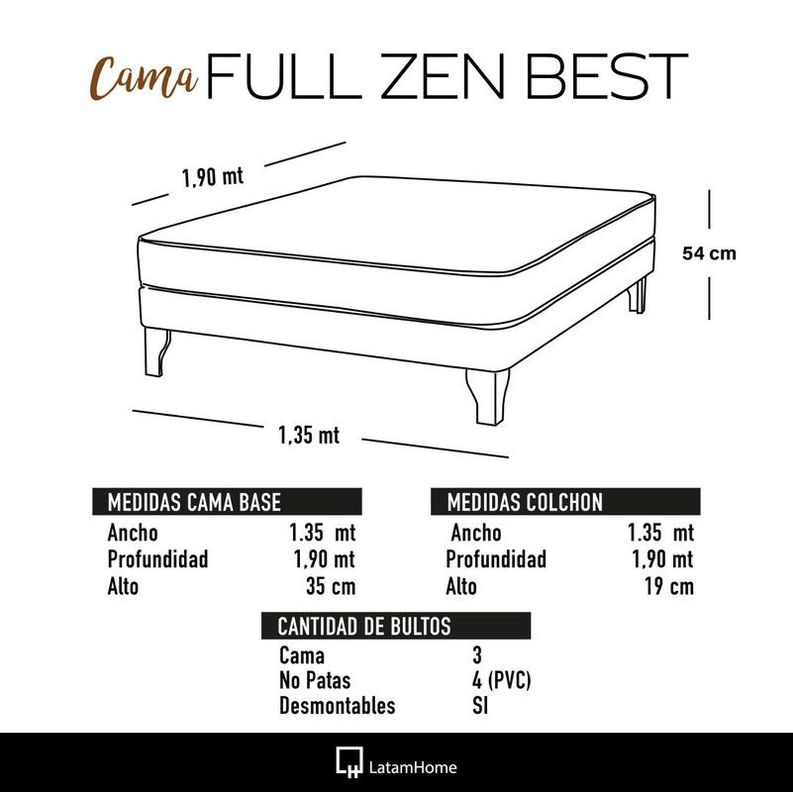 Cama Europea Zen Best Full 135x190 cm Tela Velvet Gris-3