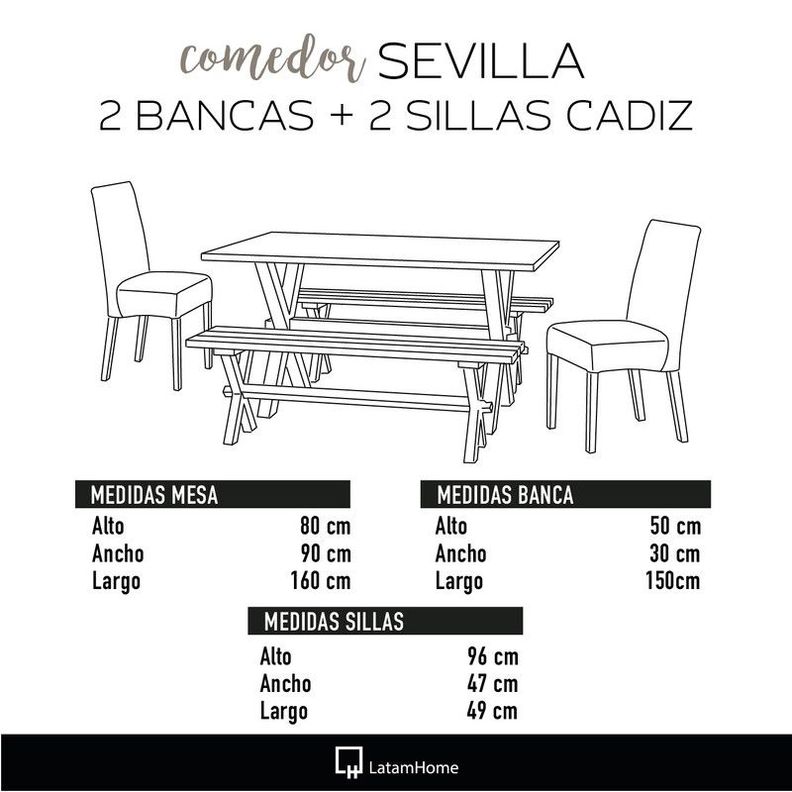 Juego De Comedor Sevilla 2 Sillas Cadiz + 2 Bancas Cuero Kentucky Café Moro-2