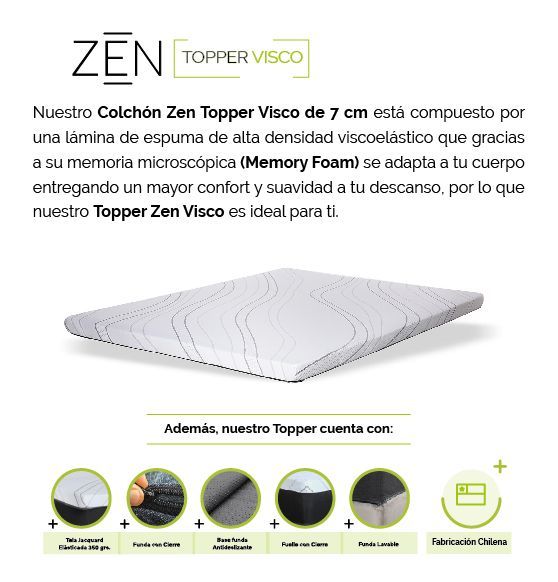 Topper Zen Visco 1 Plaza 90x190x7 cm-5