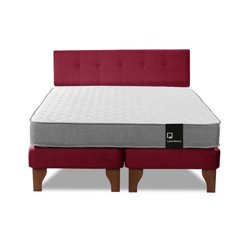 Cama Europea Zen Best Tela Velvet Burdeo 2 Plazas + Respaldo-4