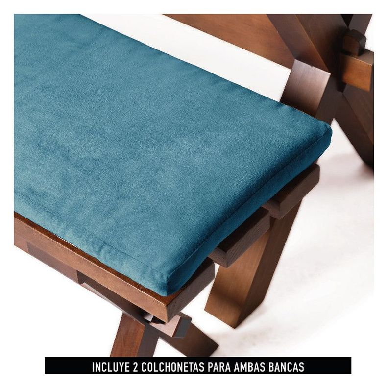 Juego De Comedor Sevilla 2 Sillas Murcia + 2 Bancas Tela Velvet Azul Petroleo-5