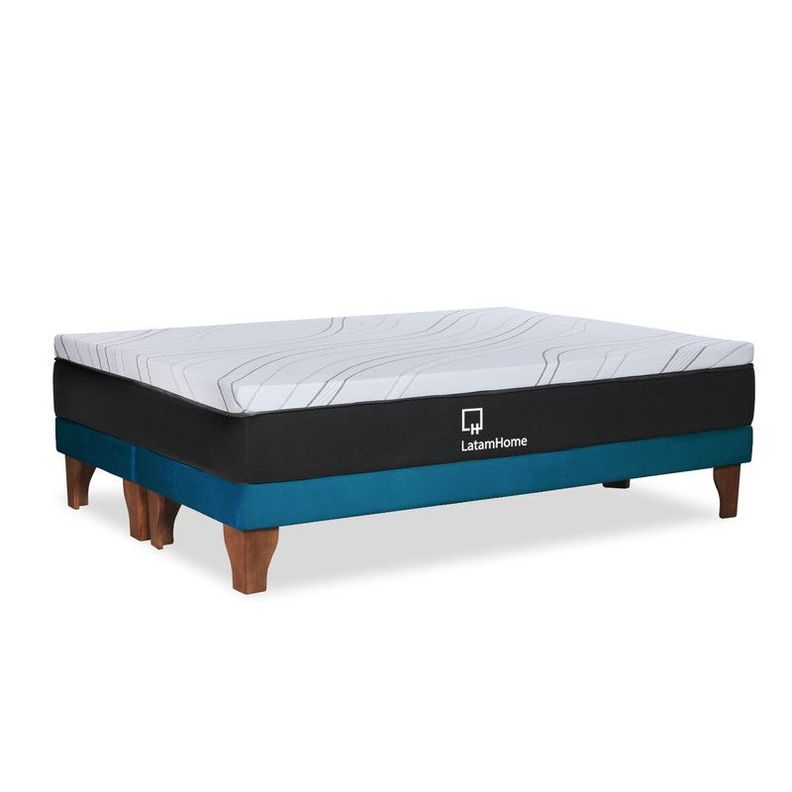 CAMA ZEN TOP SPRING  VISCO TELA AZUL PETROLEO 2PZA-0