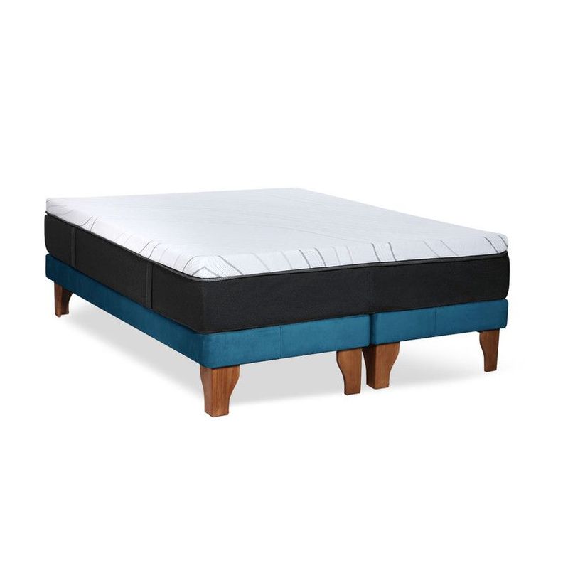 CAMA ZEN TOP SPRING  VISCO TELA AZUL PETROLEO 2PZA-2