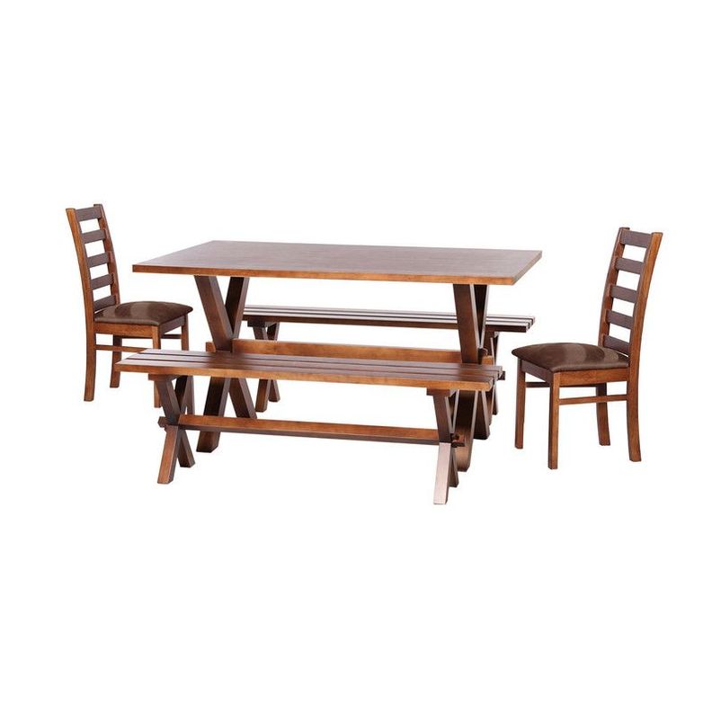 Juego De Comedor Sevilla 2 Sillas Burgos + 2 Bancas Cuero Kentucky Café Moro-0
