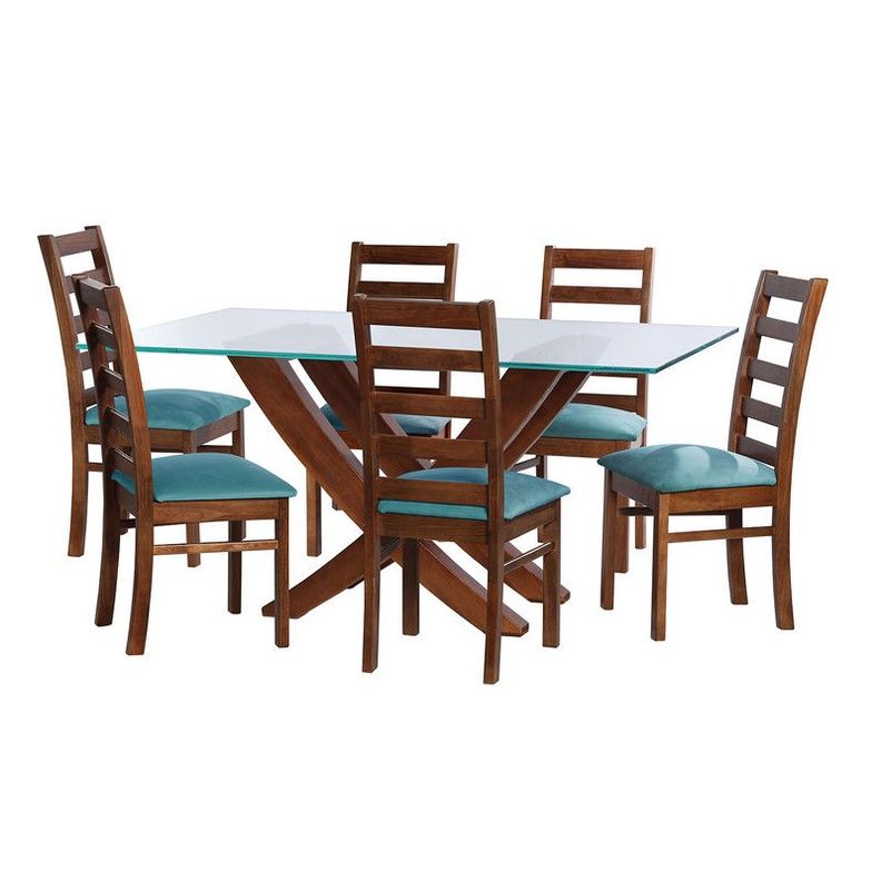 Juego De Comedor Alicante 6 Sillas Burgos Tela Velvet Turquesa-0