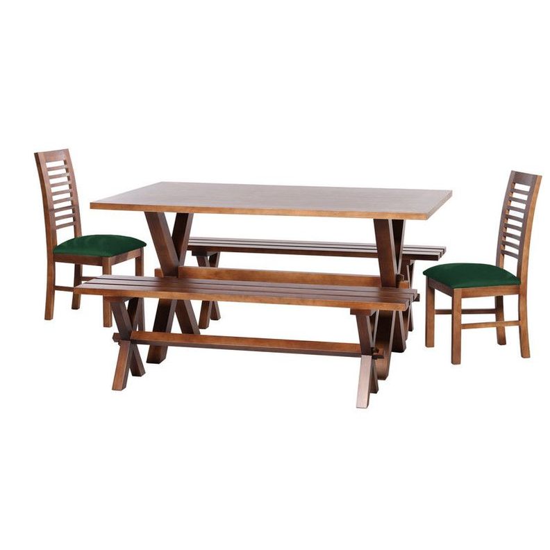 Juego De Comedor Sevilla 2 Sillas Salamanca + 2 Bancas Tela Velvet Verde-0