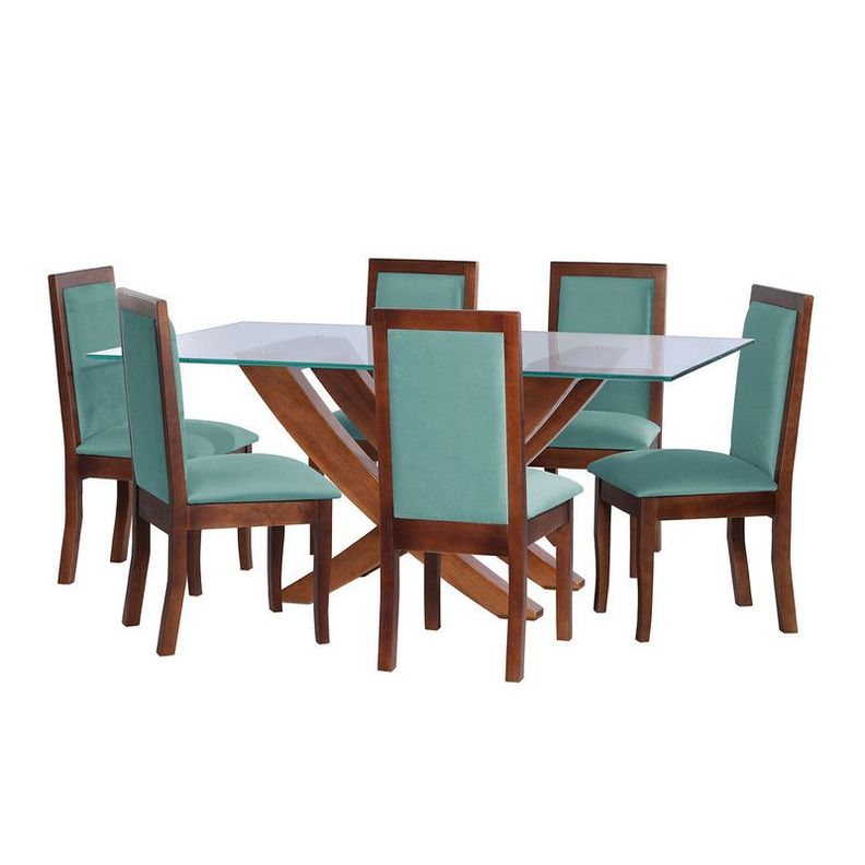 Juego De Comedor Alicante 6 Sillas Girona Tela Velvet Turquesa-0