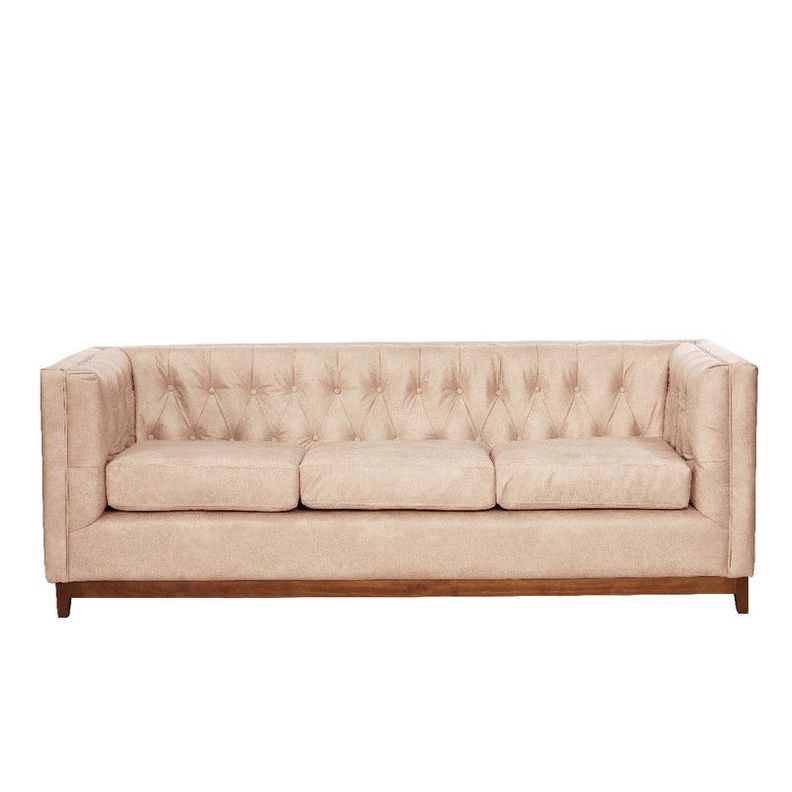 Sofa Roma 3 Cuerpos Capitoné Cuero Colorado Beige-0