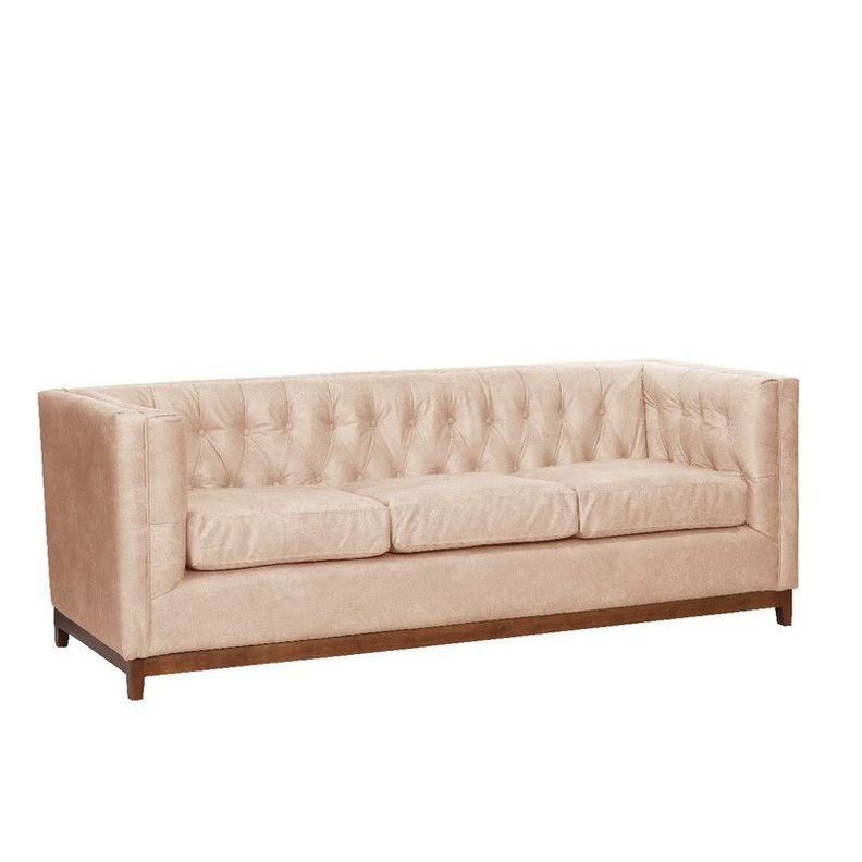 Sofa Roma 3 Cuerpos Capitoné Cuero Colorado Beige-1