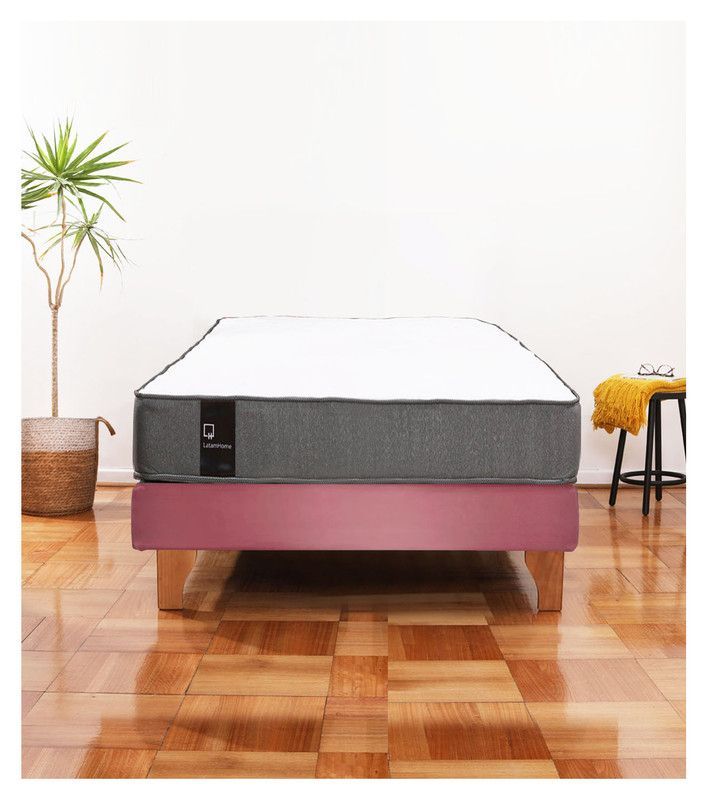 Cama Europea Zen Best 1.5 Plaza Colchon Resortes Base Dividida Tela Palo Rosa