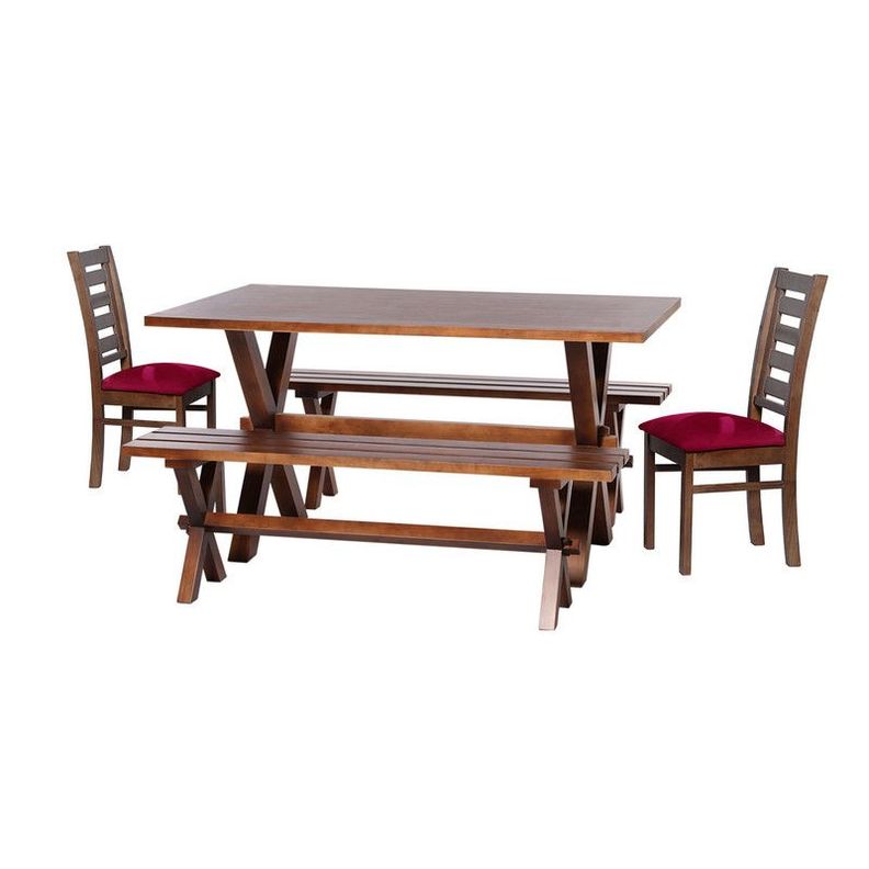 Juego De Comedor Sevilla 2 Sillas Murcia + 2 Bancas Tela Velvet Burdeo-0