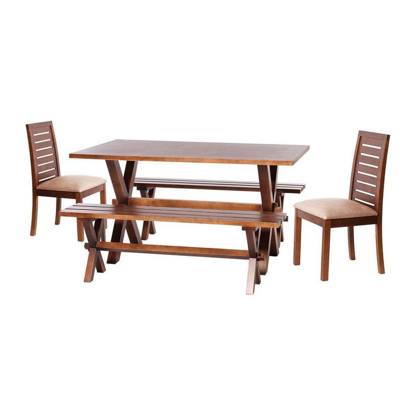 Juego De Comedor Sevilla 2 Sillas  Tenerife + 2 Bancas Cuero Kentucky Beige-0