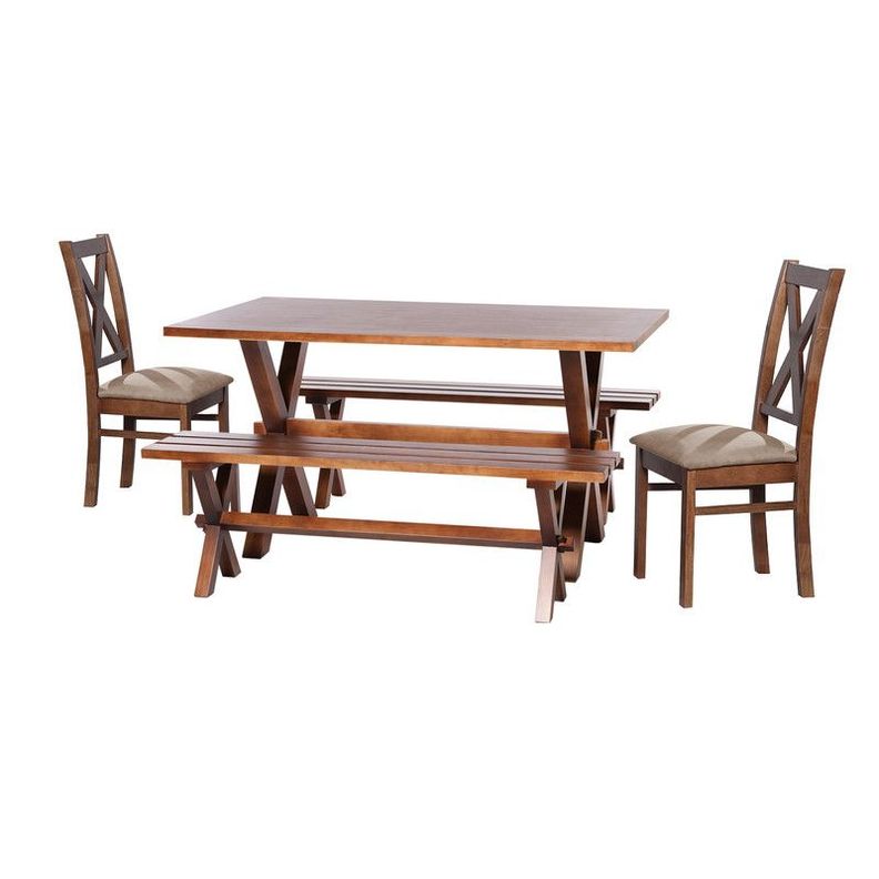 Juego De Comedor Sevilla 2 Sillas Segovia + 2 Bancas Tela Velvet Beige-0
