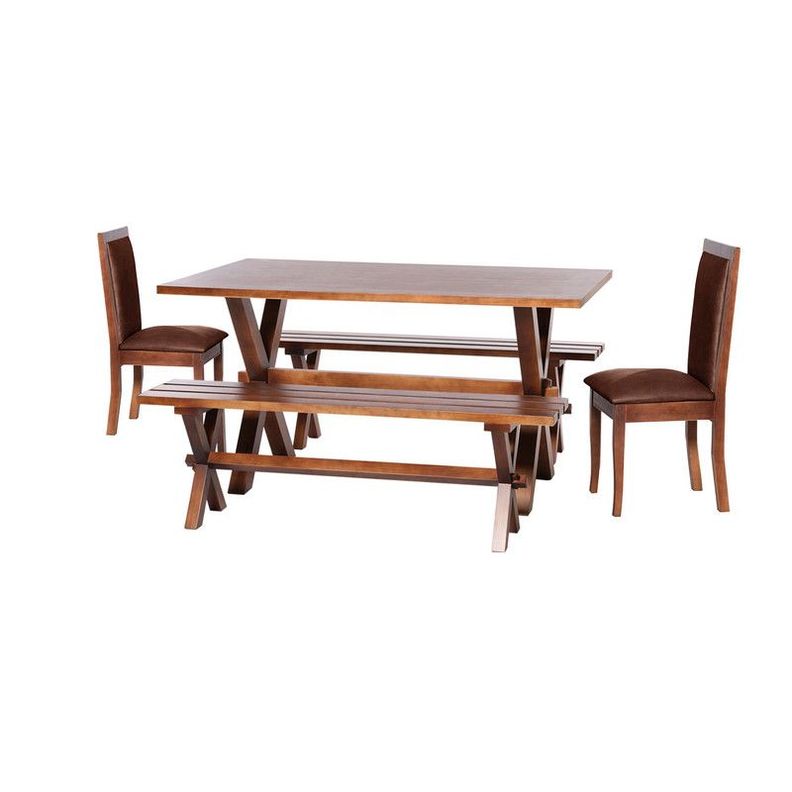 Juego De Comedor Sevilla 2 Sillas Girona + 2 Bancas Cuero Kentucky Café Moro-0