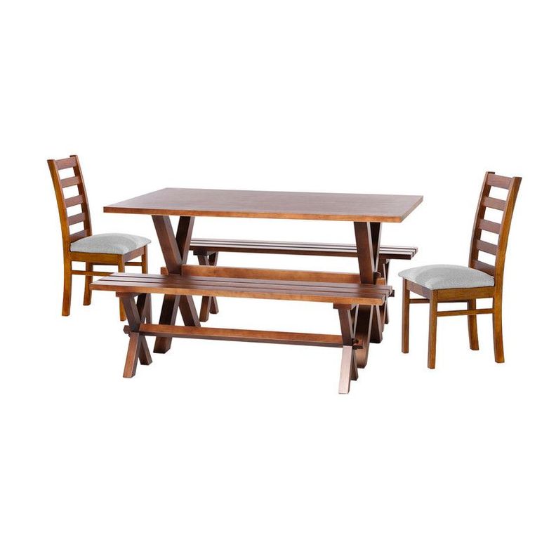 Juego De Comedor Sevilla 2 Sillas Burgos + 2 Bancas Tela Lino Gris Claro-0