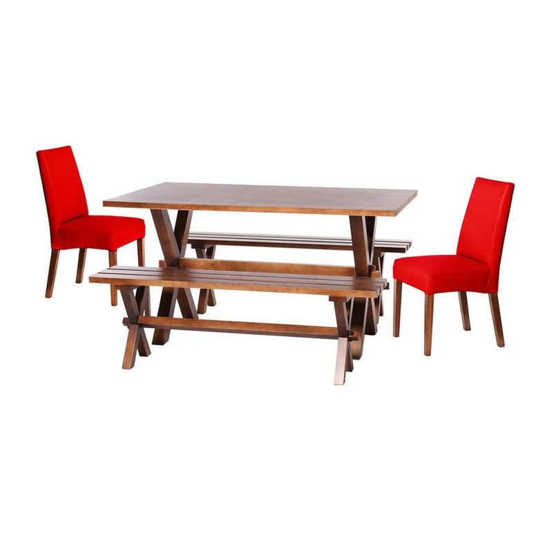 Juego De Comedor Sevilla 2 Sillas Cadiz + 2 Bancas Pu Rojo-0