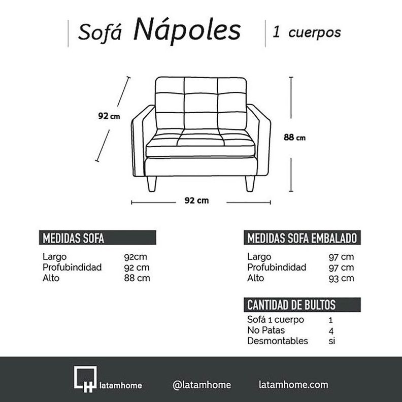 Sofa Napoles 1C Tela  Velvet  Beige-2