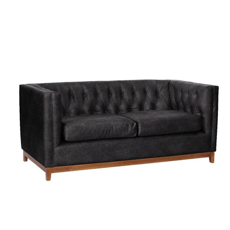 Sofa Roma 2 Cuerpos Capitoné Cuero Colorado Negro-1