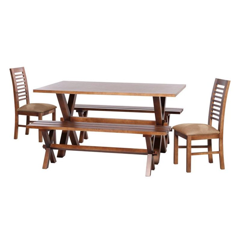 Juego De Comedor Sevilla 2 Sillas Salamanca + 2 Bancas Cuero Kentucky Beige-0