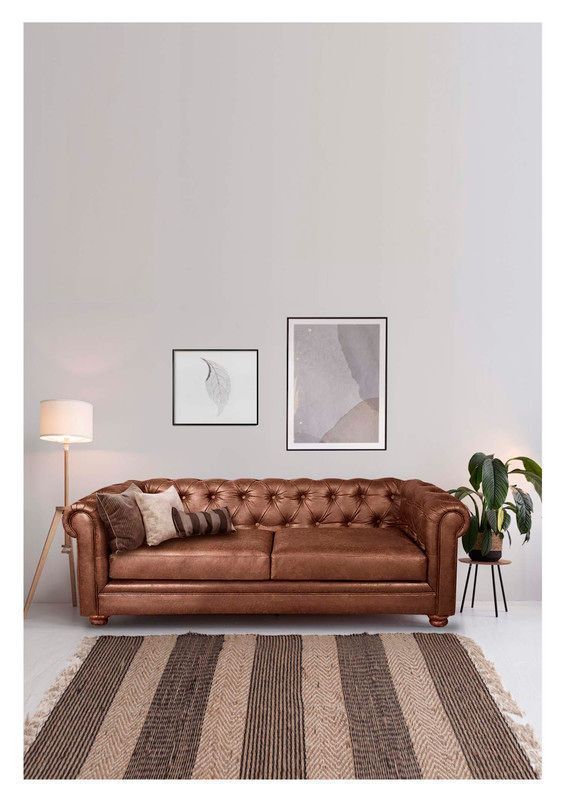 Sofa Florencia 3 Cuerpos Capitone Cuero Colorado Caramelo