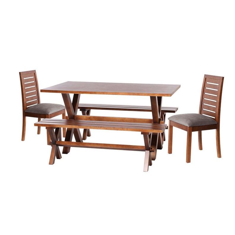 Juego De Comedor Sevilla 2 Sillas  Tenerife + 2 Bancas Tela Velvet Gris-0